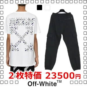 2枚大特価 Off-White AIRPORT TAPE S/S OVER Tシャツ+ オフホワイト パンツ ズボン ブラック　